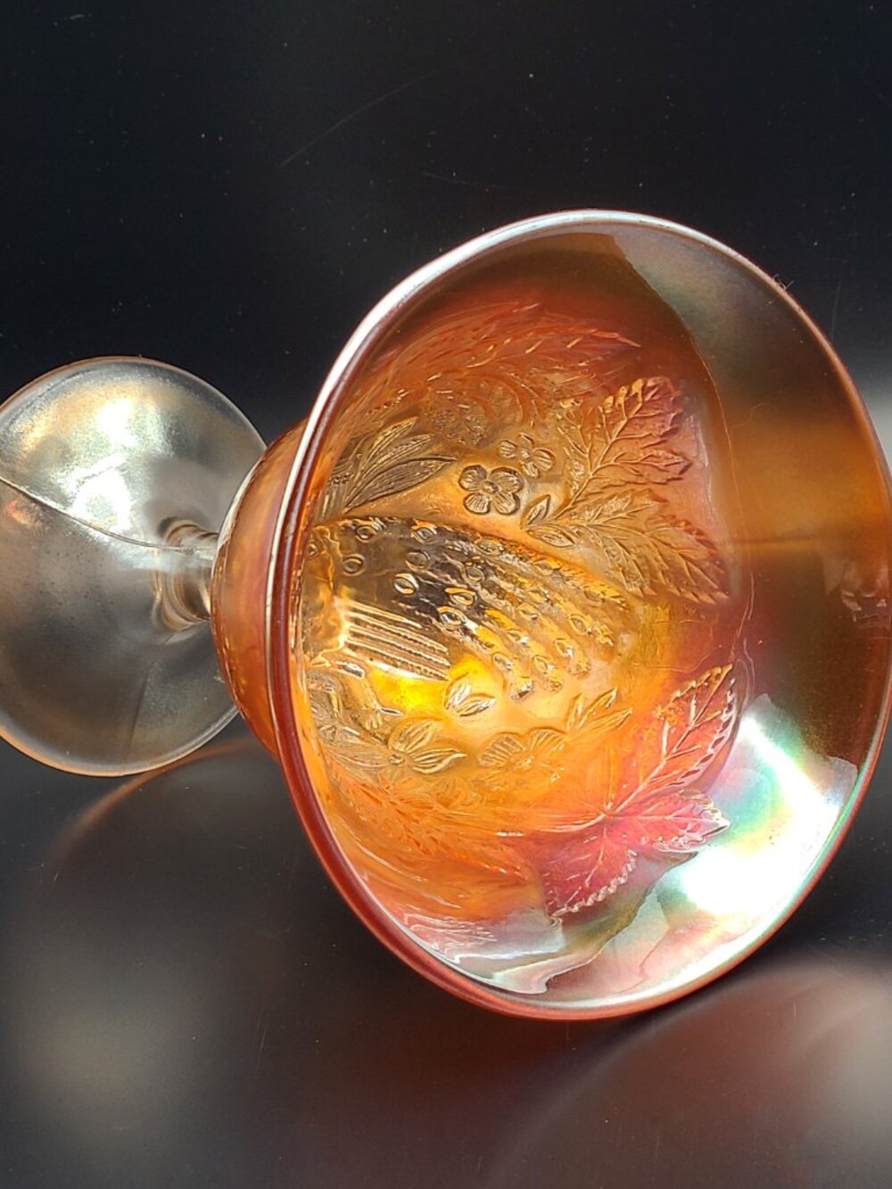 Fenton Antique Peacock Urn Compote Marigold Carnival Glass 5.5" - Picture 11 of 11